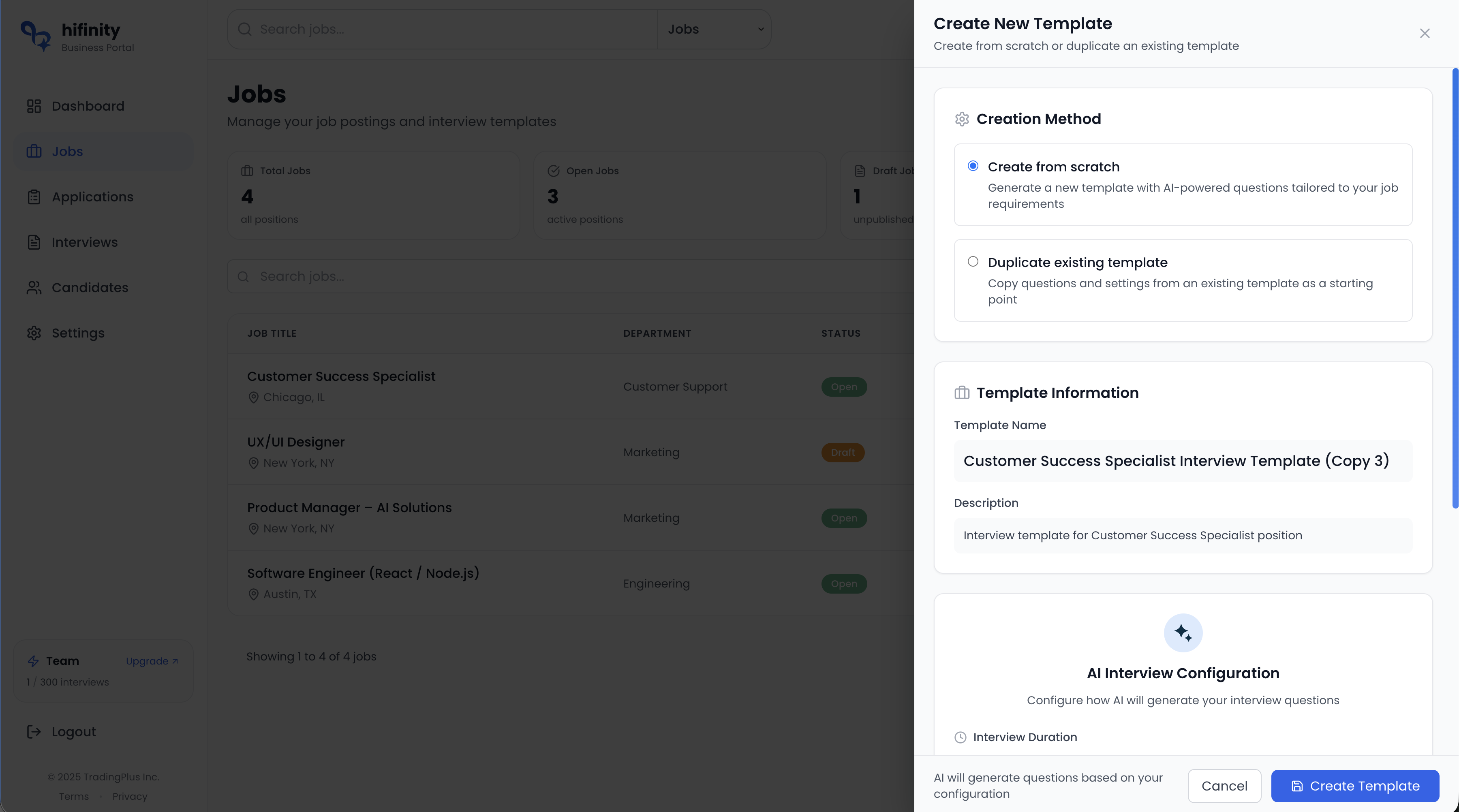 Template creation options - AI Generate or Duplicate